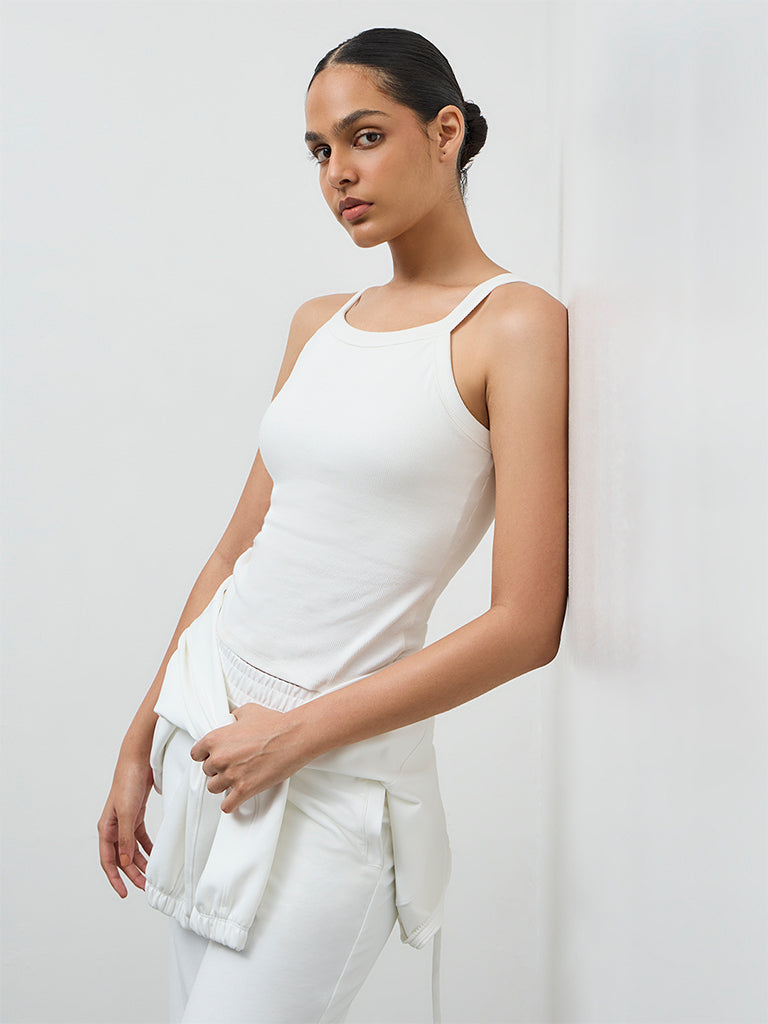 Nuoflexx Off-White Ribbed Cotton-Blend Top