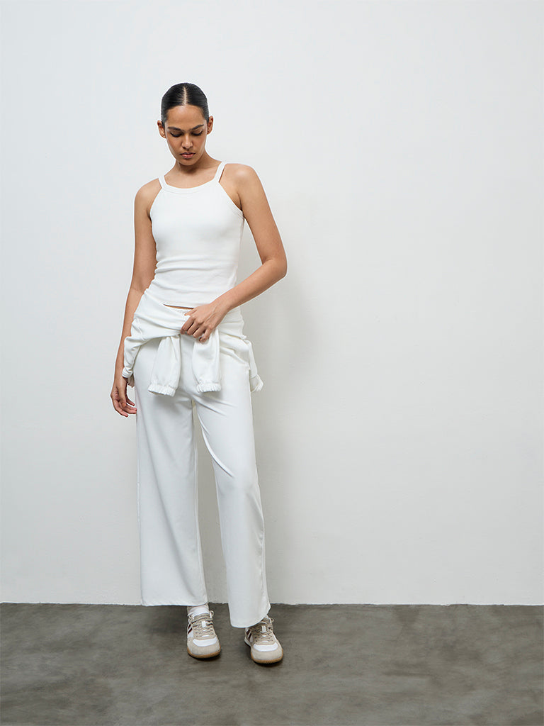 Nuoflexx Off-White Ribbed Cotton-Blend Top