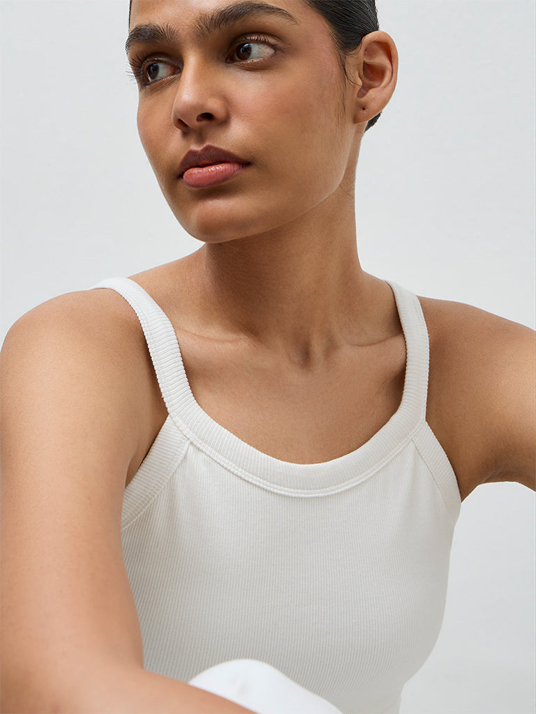 Nuoflexx Off-White Ribbed Cotton-Blend Top