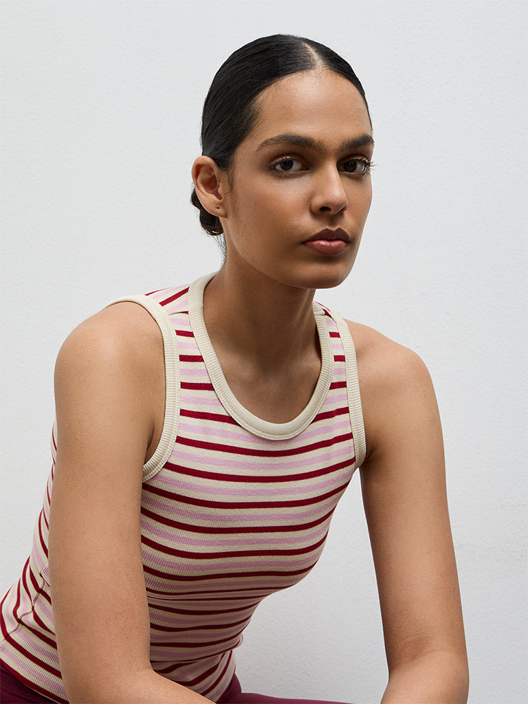 Nuoflexx Pink Striped Cotton-Blend Top
