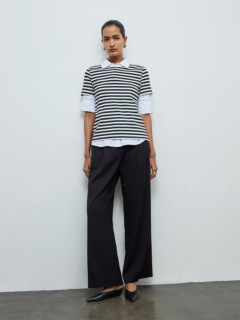 Wardrobe Black Striped Cotton-Blend T-Shirt