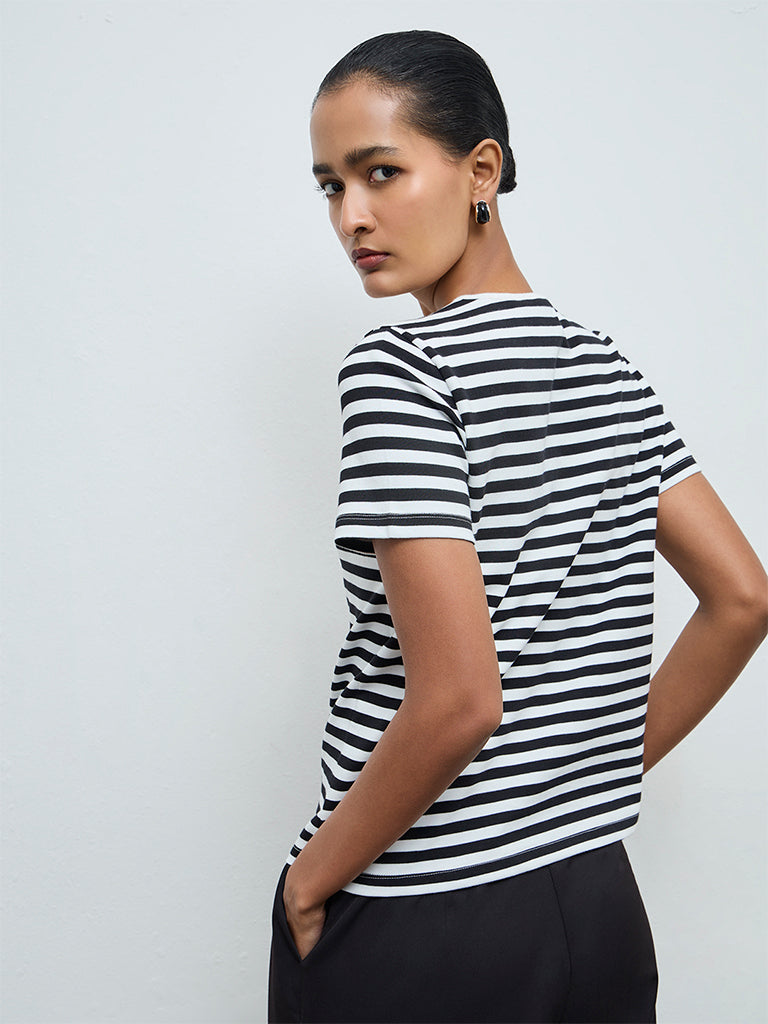 Wardrobe Black Striped Cotton-Blend T-Shirt