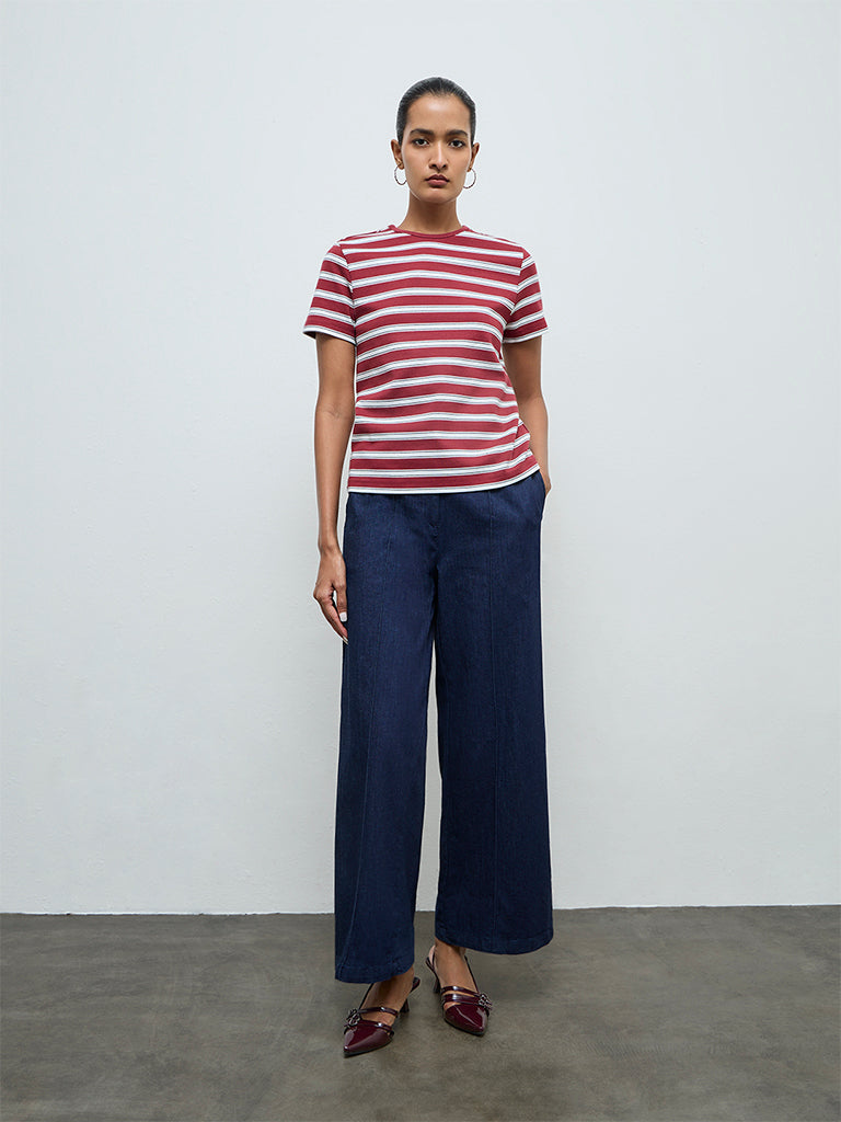 Wardrobe Burgundy Striped Cotton-Blend T-Shirt
