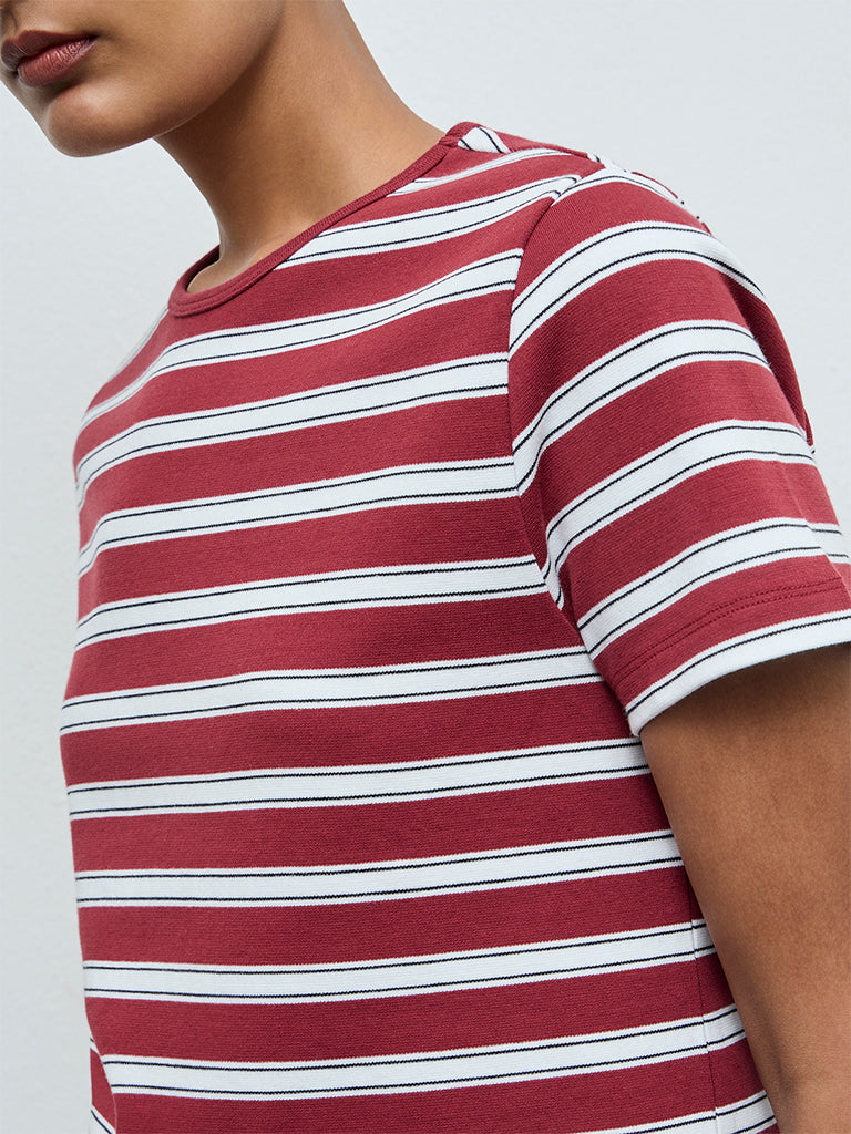 Wardrobe Burgundy Striped Cotton-Blend T-Shirt
