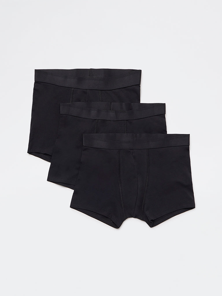 WES Lounge Black Relaxed-Fit Cotton-Blend Trunks - Pack of 3