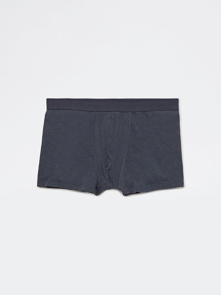 WES Lounge Blue Solid Cotton-Blend Trunks - Pack of 3