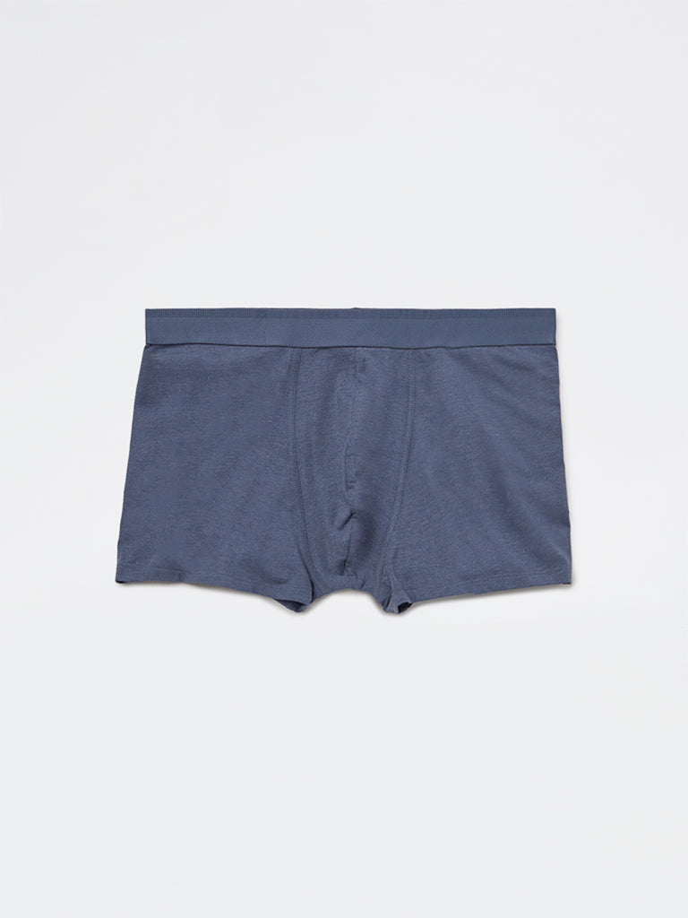 WES Lounge Blue Solid Cotton-Blend Trunks - Pack of 3