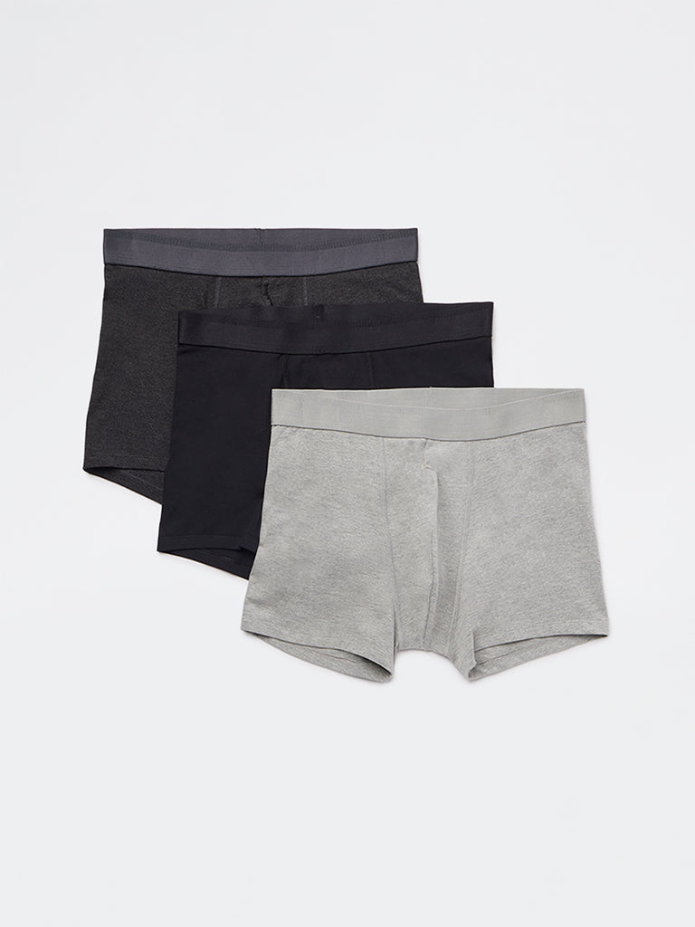 WES Lounge Grey Relaxed-Fit Cotton-Blend Trunks - Pack of 3