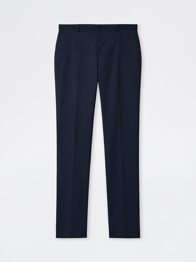 WES Formals Navy Pinstripe Relaxed-Fit Mid-Rise Trousers