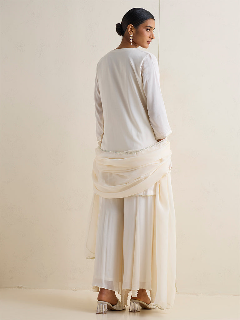 Vark Off-White Embroidered Cotton A-Line Ethnic Set