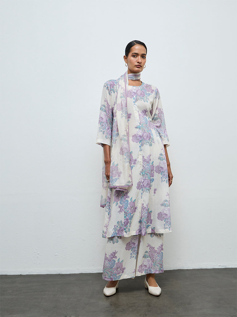 Zuba Off-White Floral Pants