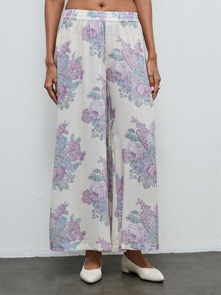 Zuba Off-White Floral Pants