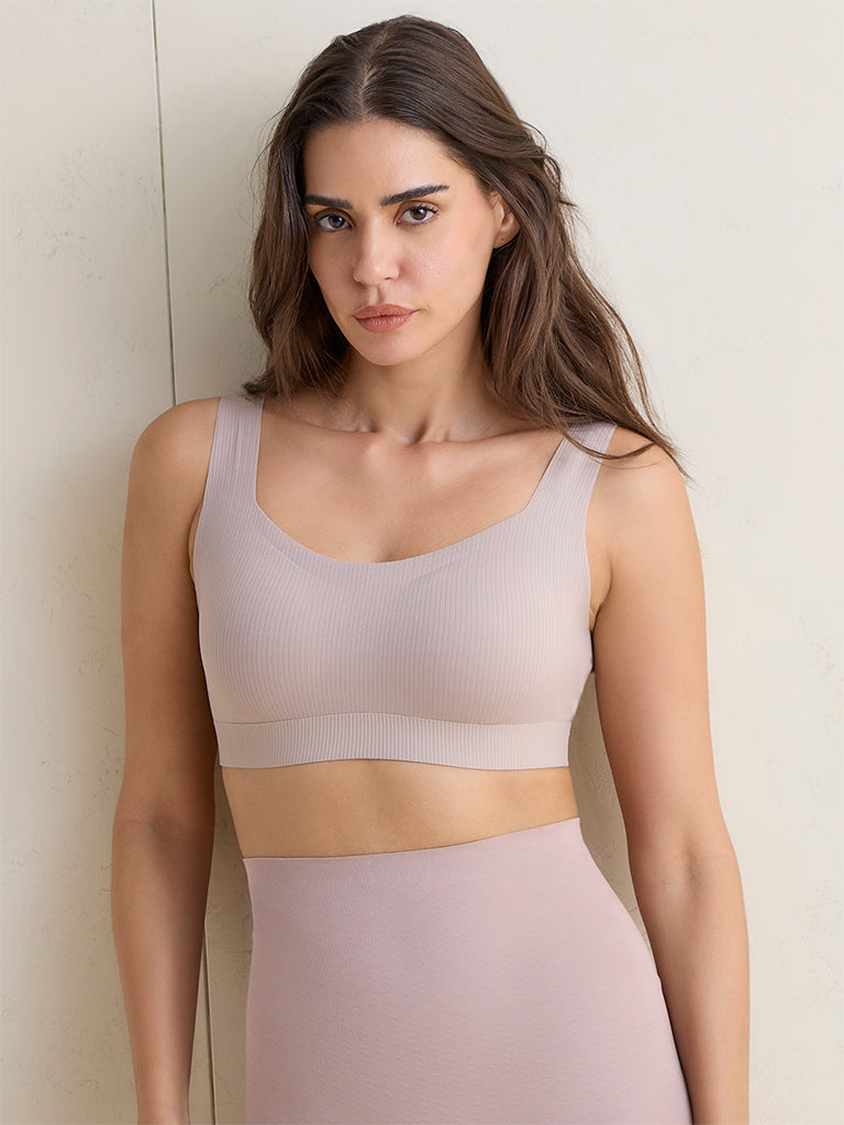 Wunderlove Light Brown Ribbed-Textured Padded Bra