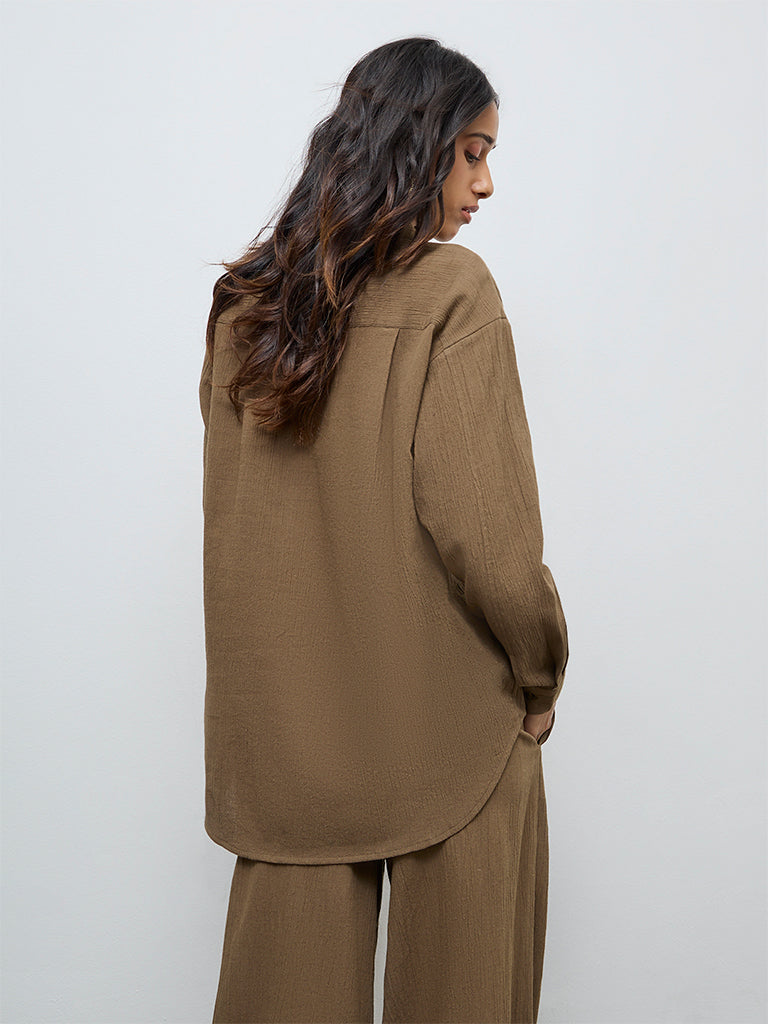 LOV Brown Self-Textured Shirt