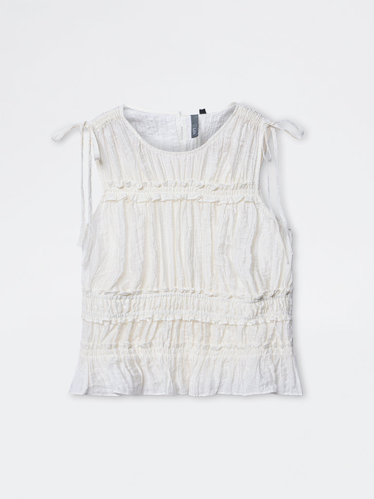 LOV Off-White Smocked Cotton Top