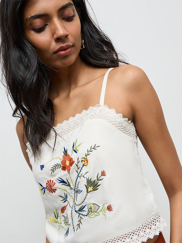 LOV Off-White Floral Embroidered Top