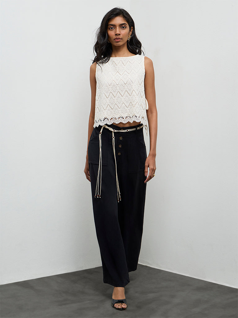 LOV Off-White Crochet-Detailed Top