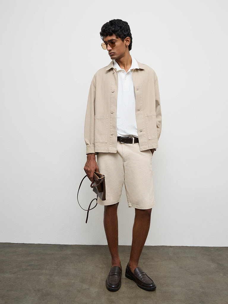 WES Casuals Beige Relaxed-Fit Cotton Jacket