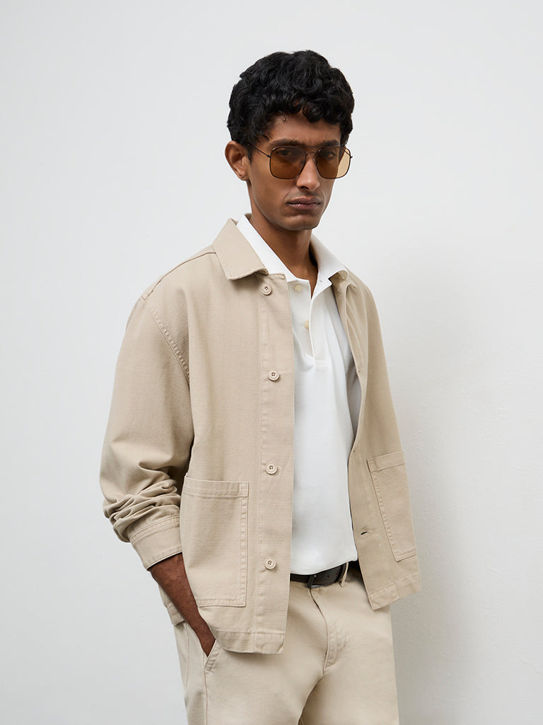WES Casuals Beige Relaxed-Fit Cotton Jacket