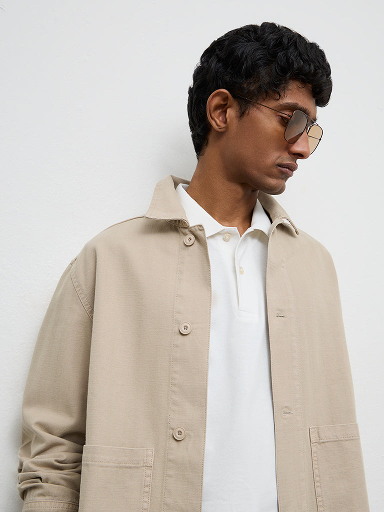 WES Casuals Beige Relaxed-Fit Cotton Jacket
