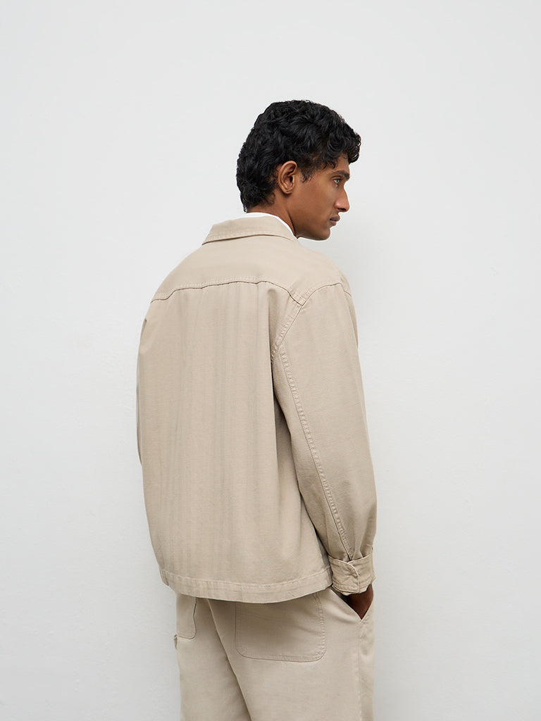 WES Casuals Beige Relaxed-Fit Cotton Jacket