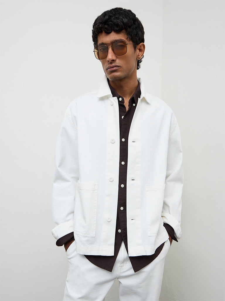 WES Casuals White Relaxed-Fit Cotton Jacket