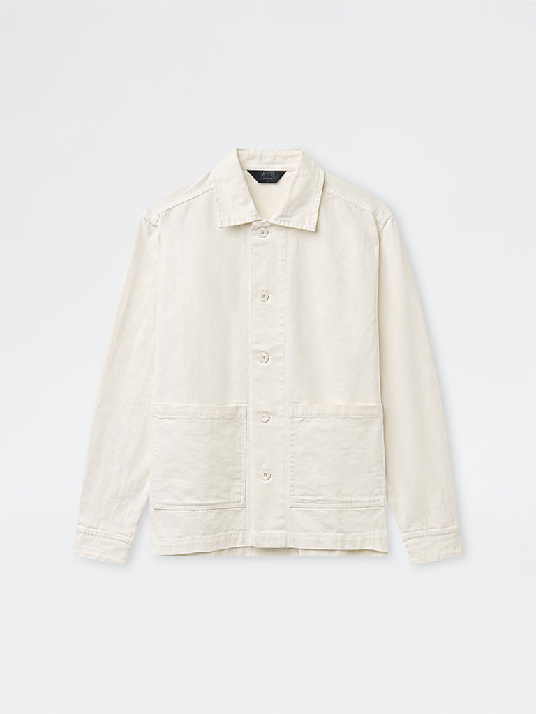 WES Casuals White Relaxed-Fit Cotton Jacket