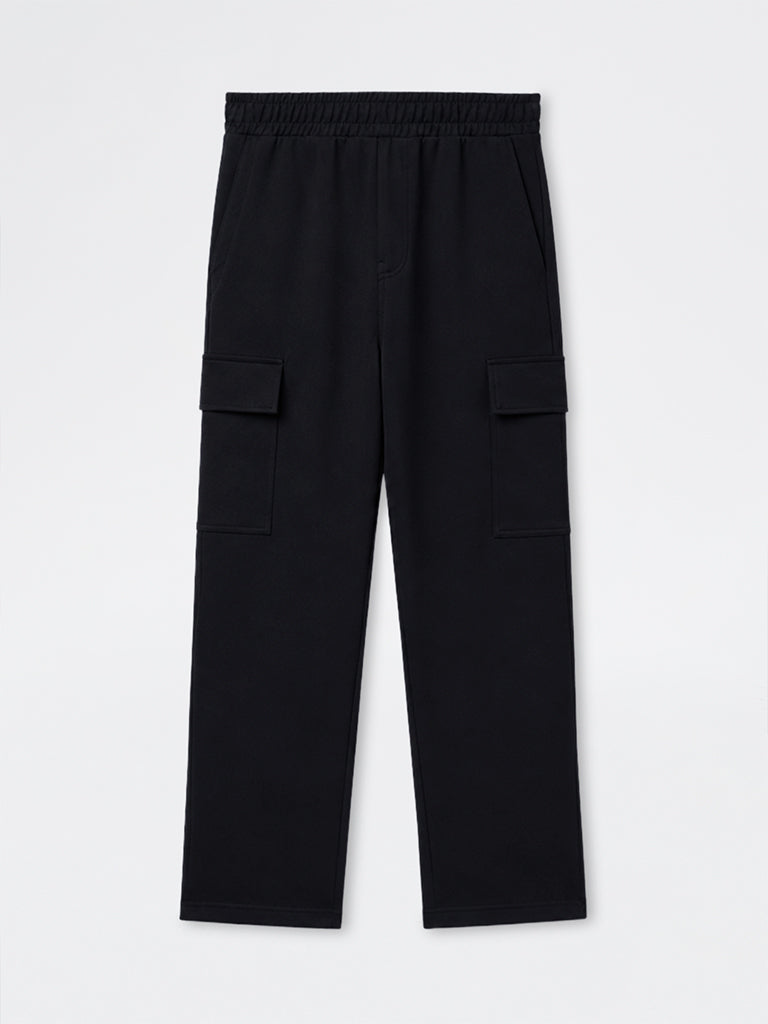 WES Casuals Dark Charcoal Relaxed-Fit Mid-Rise Cotton-Blend Cargo Pants