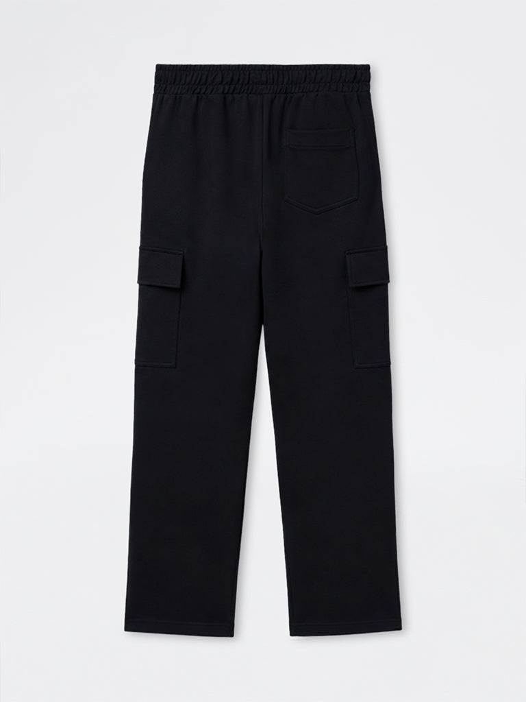 WES Casuals Dark Charcoal Relaxed-Fit Mid-Rise Cotton-Blend Cargo Pants