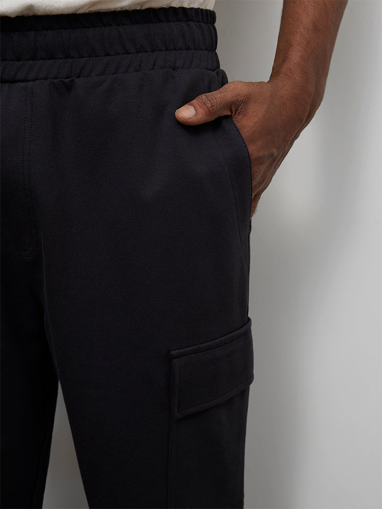 WES Casuals Dark Charcoal Relaxed-Fit Mid-Rise Cotton-Blend Cargo Pants