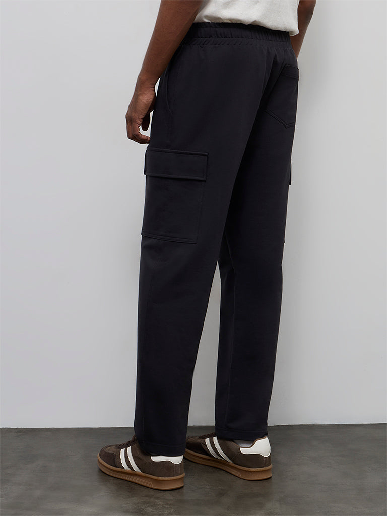 WES Casuals Dark Charcoal Relaxed-Fit Mid-Rise Cotton-Blend Cargo Pants