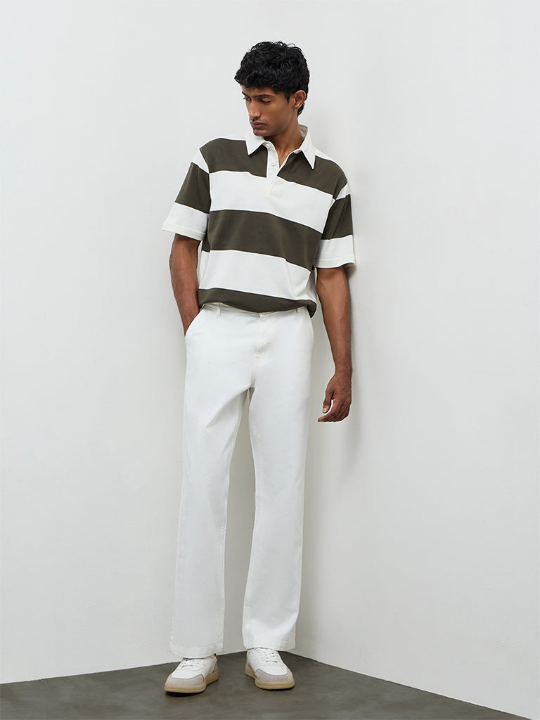 WES Casuals White Relaxed-Fit Mid-Rise Cotton Trousers