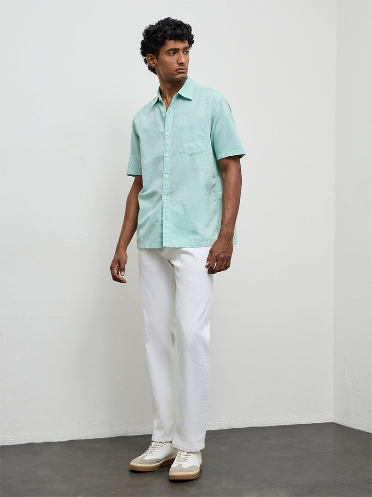 WES Casuals Aqua Printed Relaxed-Fit Cotton-Blend Shirt