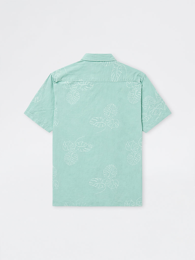 WES Casuals Aqua Printed Relaxed-Fit Cotton-Blend Shirt