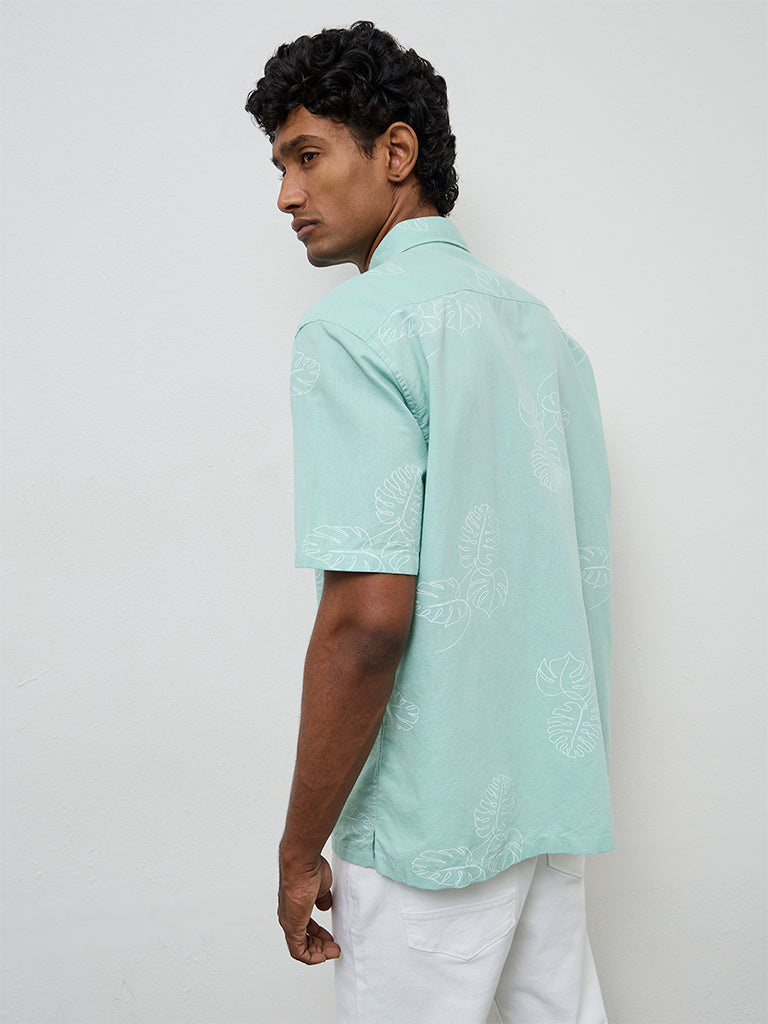 WES Casuals Aqua Printed Relaxed-Fit Cotton-Blend Shirt