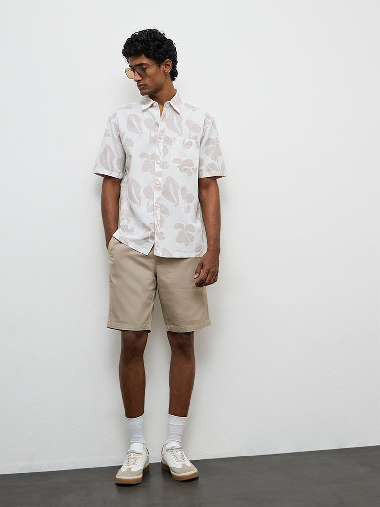 WES Casuals Taupe Botanical-Printed Cotton-Blend Relaxed-Fit Shirt