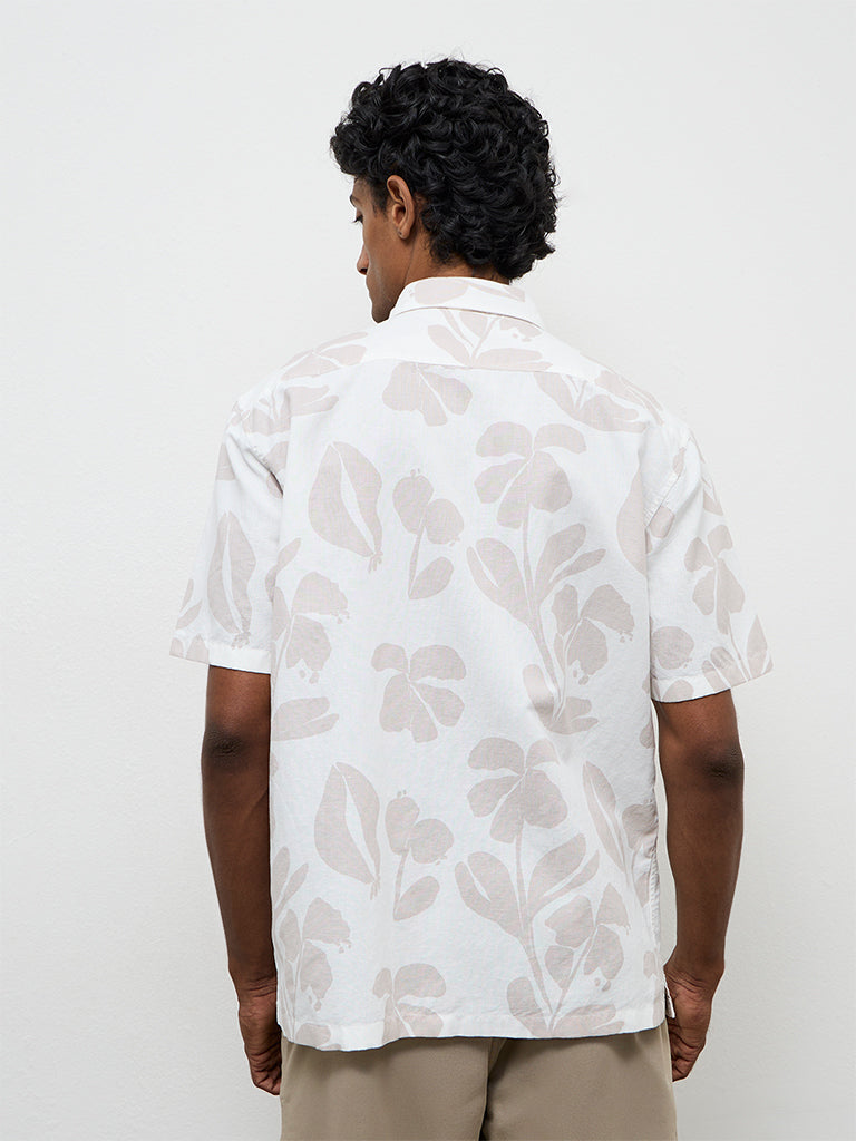 WES Casuals Taupe Botanical-Printed Cotton-Blend Relaxed-Fit Shirt