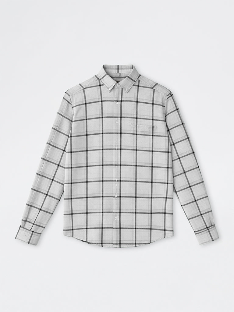 WES Casuals Off-White Checkered Relaxed-Fit Cotton Shirt