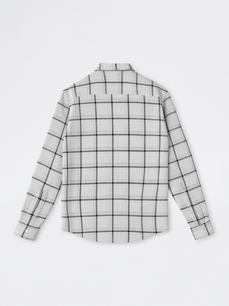 WES Casuals Off-White Checkered Relaxed-Fit Cotton Shirt