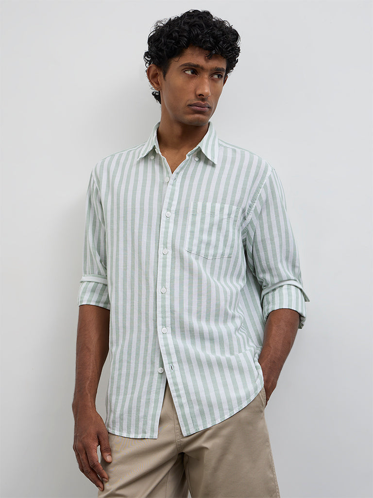 WES Casuals Sage Striped Relaxed-Fit Cotton-Blend Shirt
