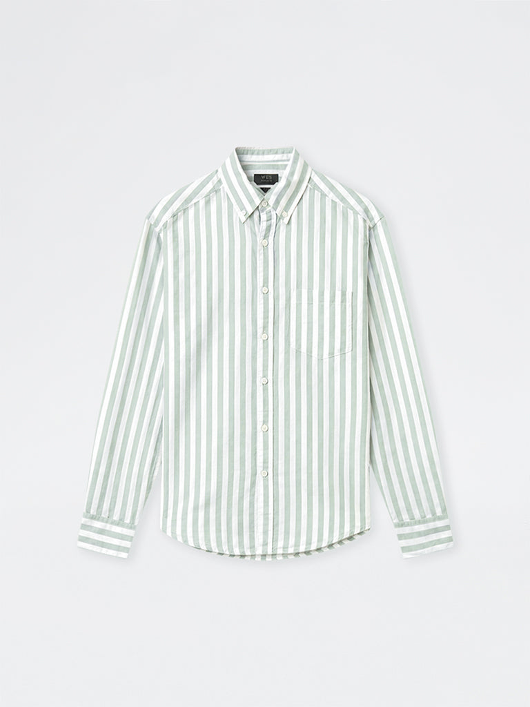 WES Casuals Sage Striped Relaxed-Fit Cotton-Blend Shirt