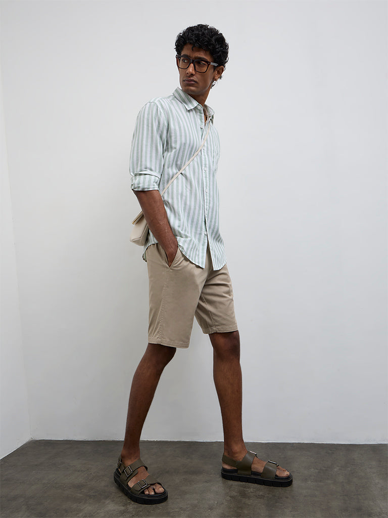 WES Casuals Sage Striped Relaxed-Fit Cotton-Blend Shirt