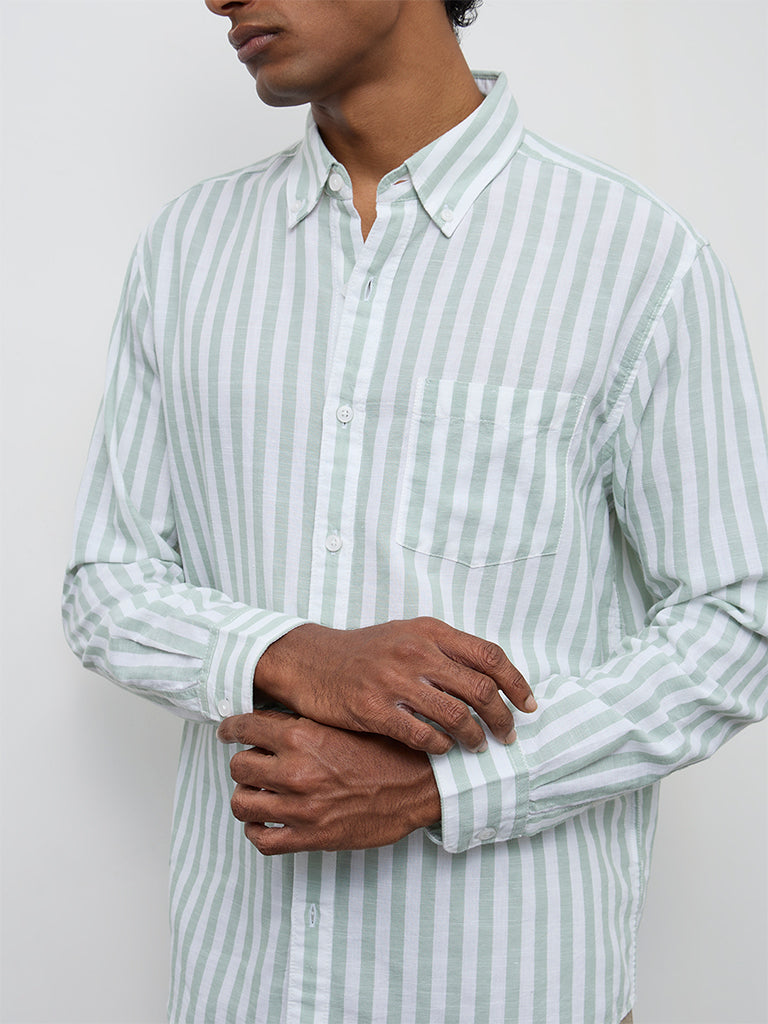 WES Casuals Sage Striped Relaxed-Fit Cotton-Blend Shirt