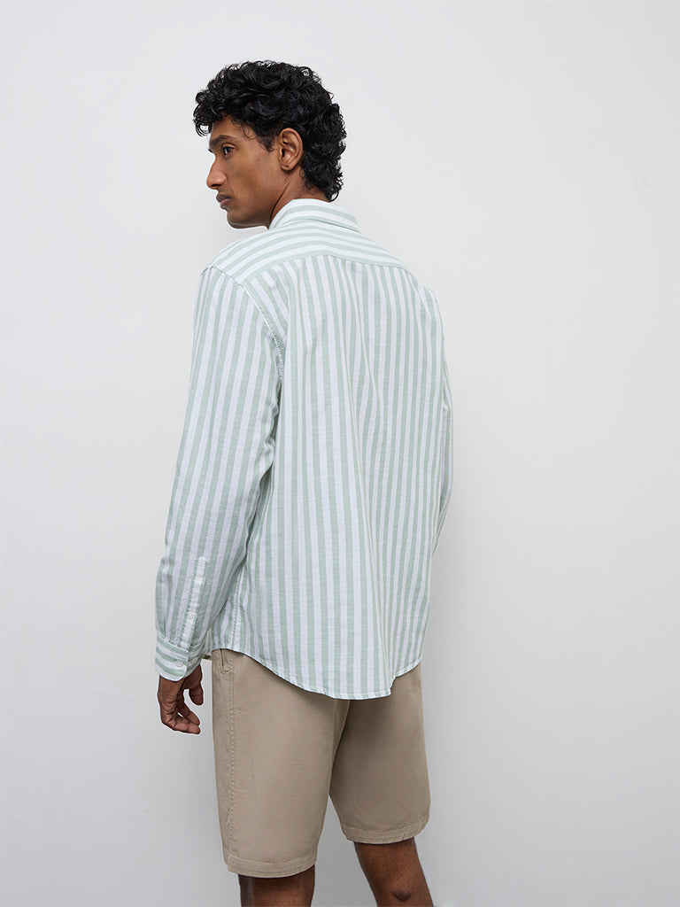 WES Casuals Sage Striped Relaxed-Fit Cotton-Blend Shirt
