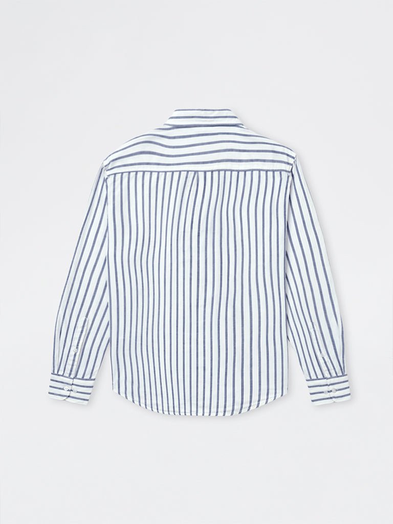 WES Casuals Blue Striped Relaxed-Fit Cotton-Blend Shirt