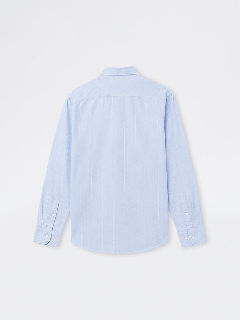 WES Casuals Light Blue Striped Relaxed Fit Cotton Shirt