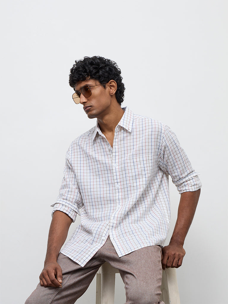 WES Casuals Off-White Relaxed-Fit Cotton-Blend Shirt
