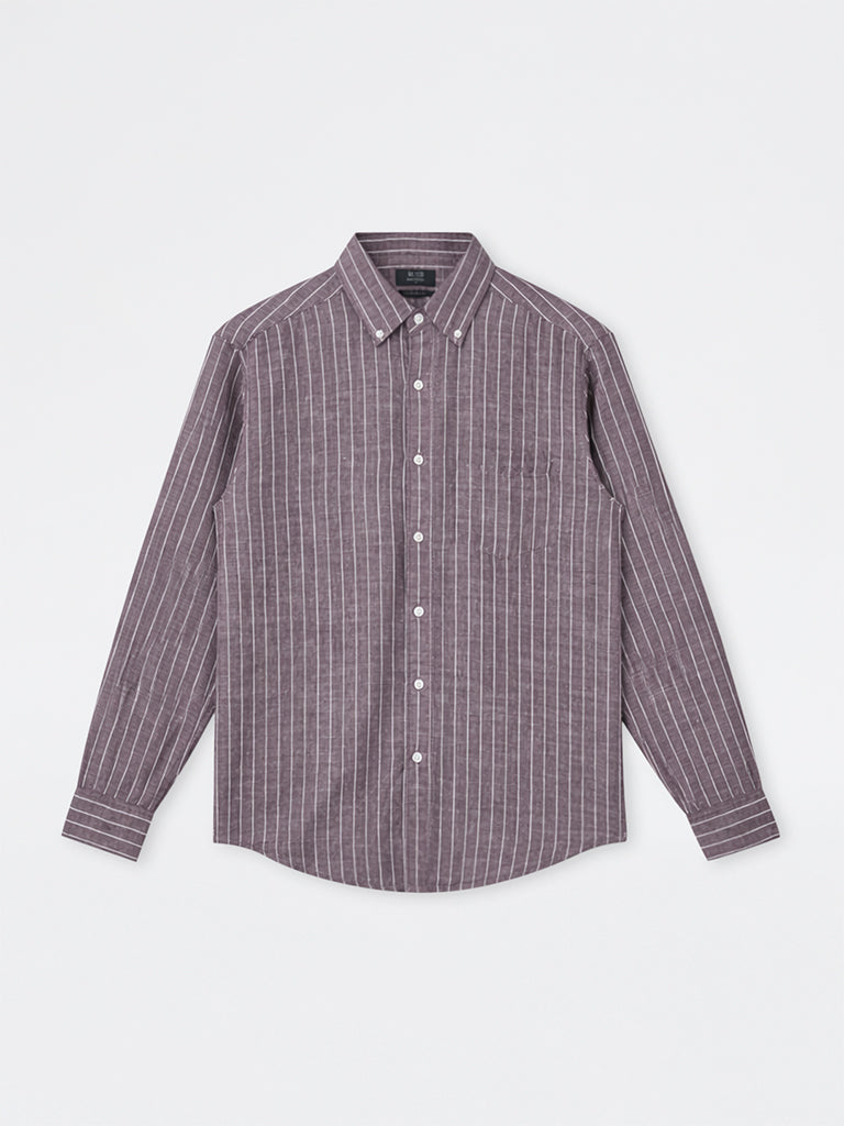 WES Casuals Brown Striped Relaxed-Fit Cotton-Blend Shirt