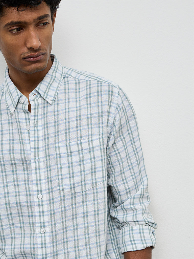 WES Casuals Off-White Checks Relaxed-Fit Cotton-Blend Shirt