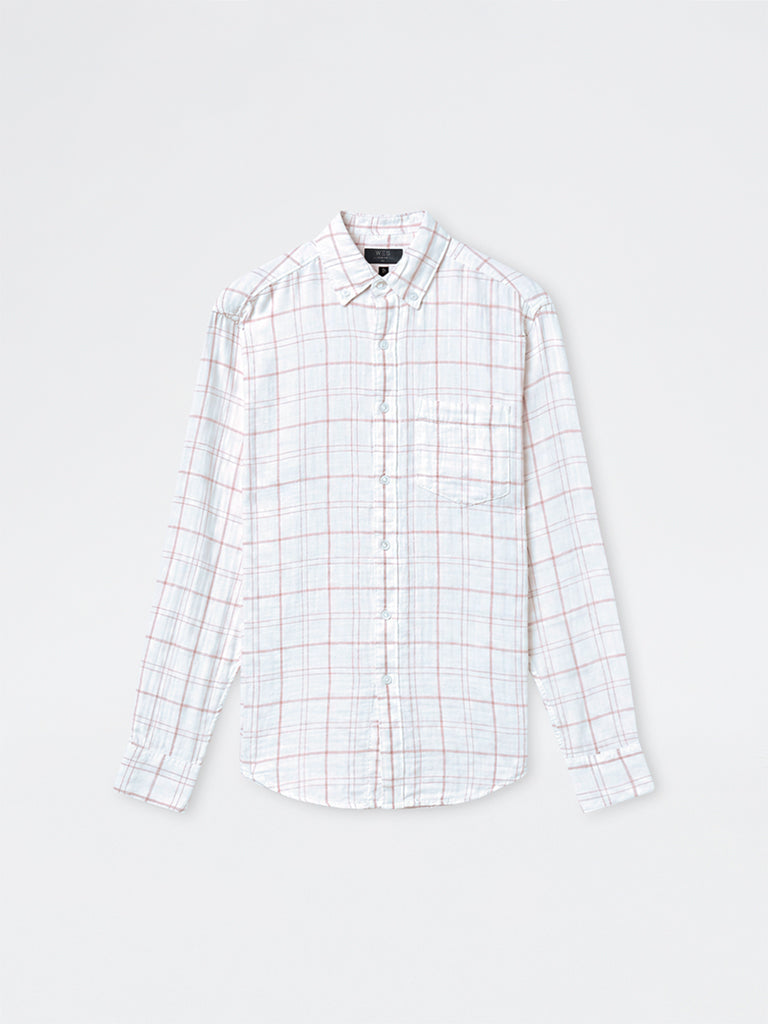 WES Casuals White Checkered Relaxed-Fit Cotton Shirt
